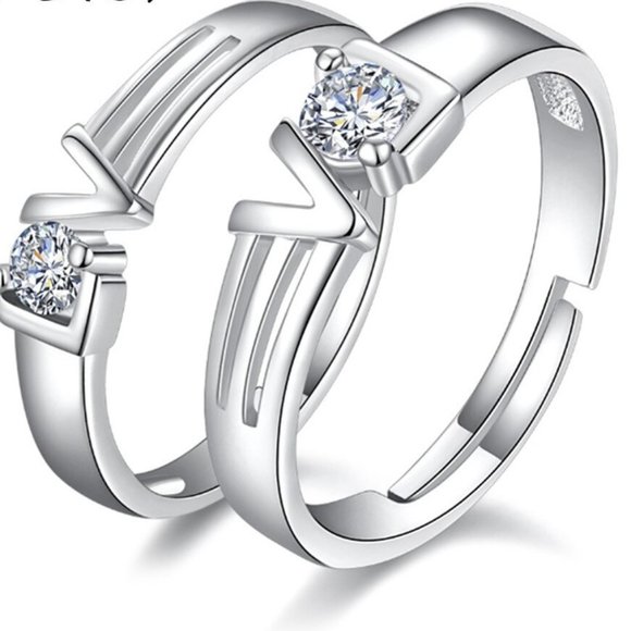 925 Sterling Silver crystal love heart couple ring for Woman and Man, J924